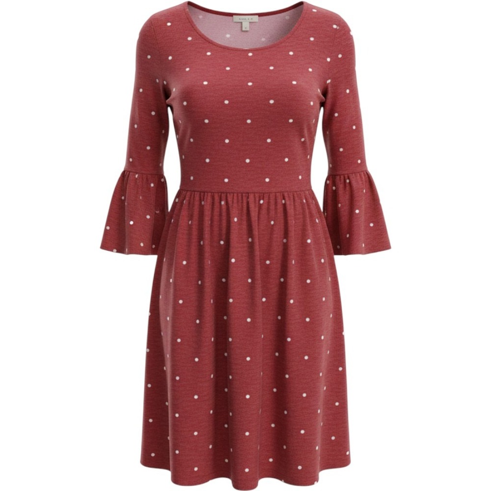 Gilli Red Polka Dot Bell Sleeve Fit and Flare Dress Medium Scoop Neck Retro